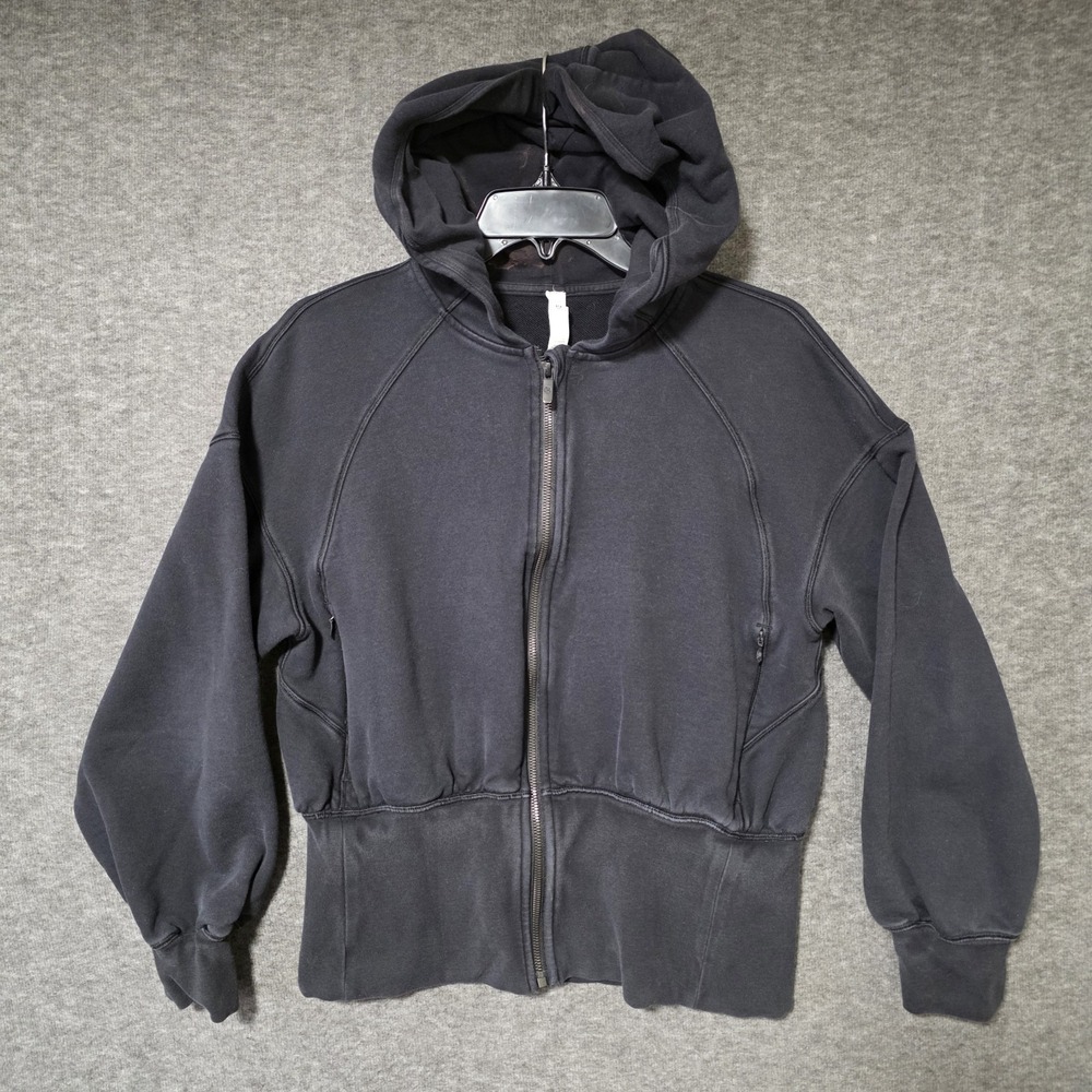 Lululemon Hugged Waist Cotton‎ Zip Hoodie Black Womens Size 8 READ DESCRIPTION